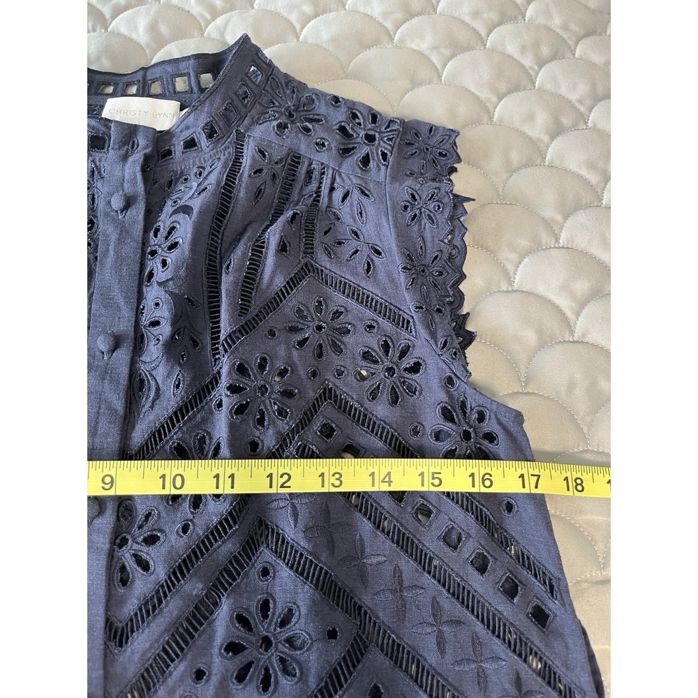 CHRISTY LYNN Lucie Dress in Navy Blue Eyelet *Belt Missing* Sz Small  Western - Picture 8 of 11